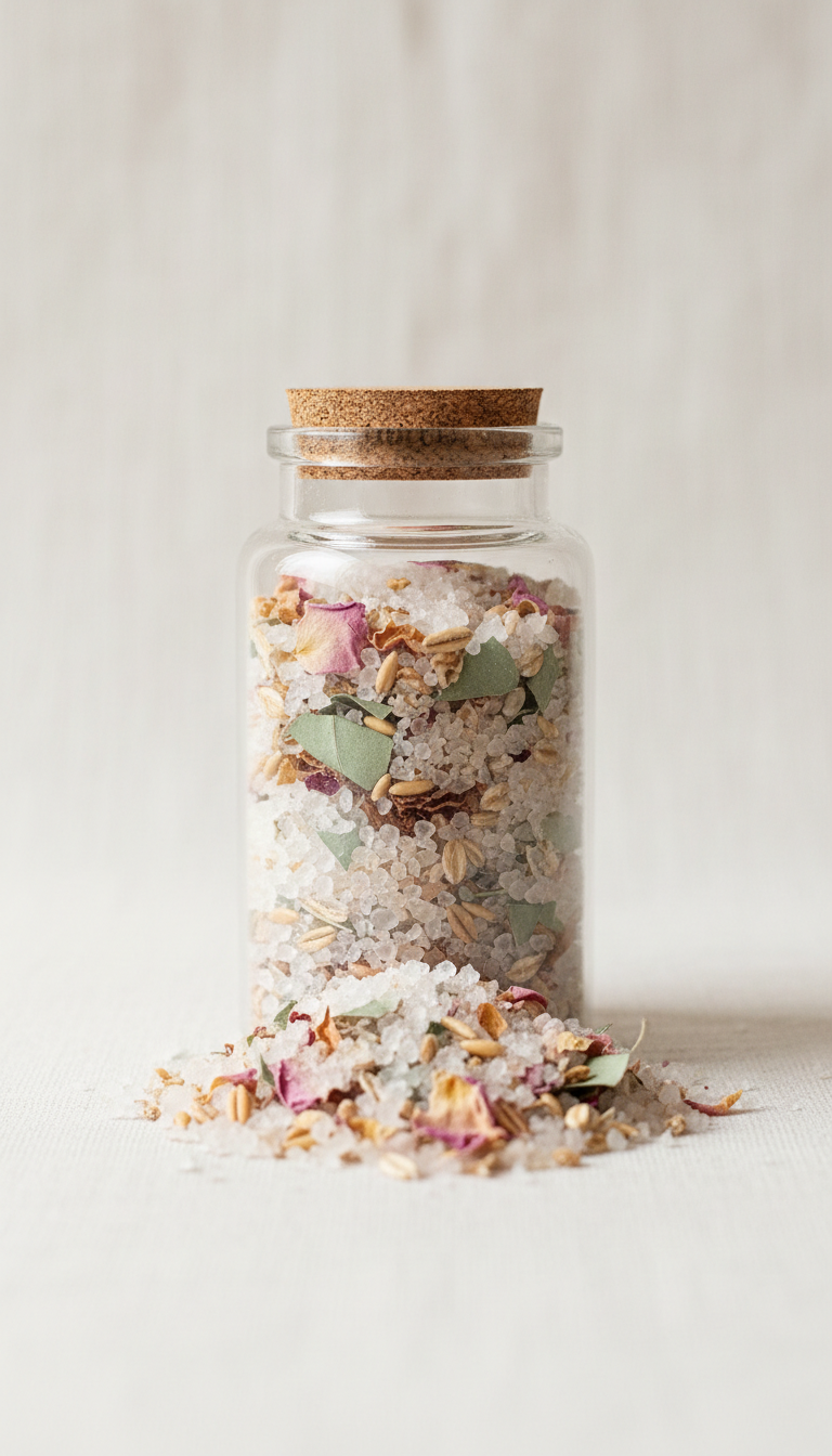Sacred earth sea salt bath soak glass jar